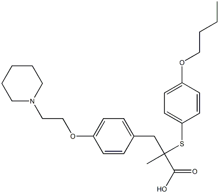 2-(4-BUTOXYPHENYLTHIO)-2-METHYL-3-(4-(2-(PIPERIDIN-1-YL)ETHOXY)PHENYL)PROPANOIC ACID 化学構造式