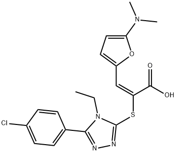 2-Propenoic  acid,  2-[[5-(4-chlorophenyl)-4-ethyl-4H-1,2,4-triazol-3-yl]thio]-3-[5-(dimethylamino)-2-furanyl]-,  (2E)- 结构式