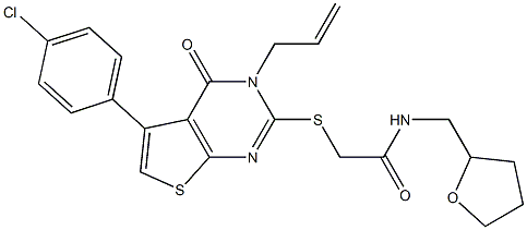 2-{[3-allyl-5-(4-chlorophenyl)-4-oxo-3,4-dihydrothieno[2,3-d]pyrimidin-2-yl]sulfanyl}-N-(tetrahydro-2-furanylmethyl)acetamide,,结构式