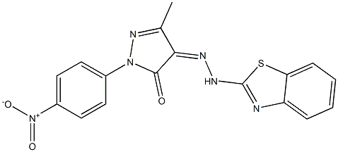 1-{4-nitrophenyl}-3-methyl-1H-pyrazole-4,5-dione 4-(1,3-benzothiazol-2-ylhydrazone) Struktur