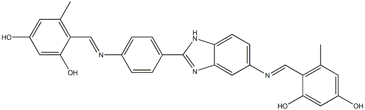4-{[(2-{4-[(2,4-dihydroxy-6-methylbenzylidene)amino]phenyl}-1H-benzimidazol-5-yl)imino]methyl}-5-methyl-1,3-benzenediol Struktur