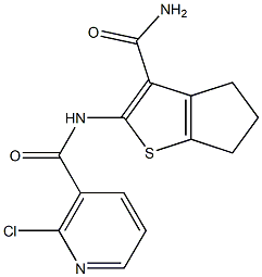 N-[3-(aminocarbonyl)-5,6-dihydro-4H-cyclopenta[b]thien-2-yl]-2-chloronicotinamide Struktur