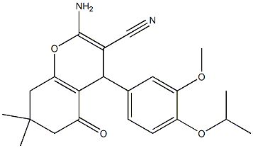 2-amino-4-(4-isopropoxy-3-methoxyphenyl)-7,7-dimethyl-5-oxo-5,6,7,8-tetrahydro-4H-chromene-3-carbonitrile 结构式