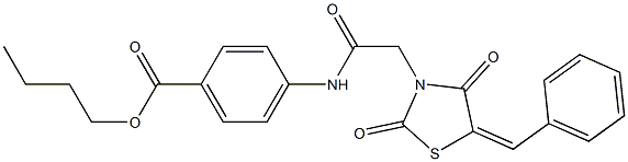 butyl 4-{[(5-benzylidene-2,4-dioxo-1,3-thiazolidin-3-yl)acetyl]amino}benzoate,,结构式