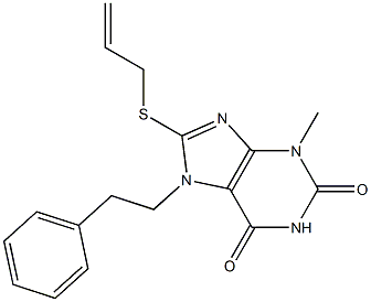 8-(allylsulfanyl)-3-methyl-7-(2-phenylethyl)-3,7-dihydro-1H-purine-2,6-dione,,结构式