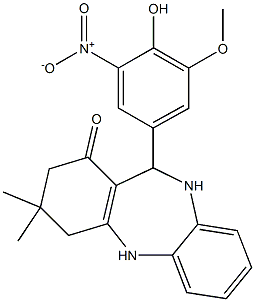11-{4-hydroxy-3-nitro-5-methoxyphenyl}-3,3-dimethyl-2,3,4,5,10,11-hexahydro-1H-dibenzo[b,e][1,4]diazepin-1-one Struktur