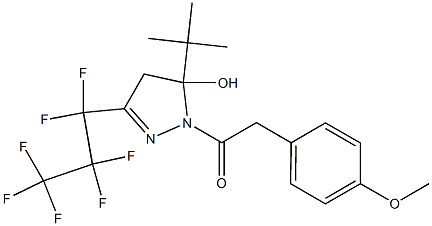 5-tert-butyl-3-(1,1,2,2,3,3,3-heptafluoropropyl)-1-[(4-methoxyphenyl)acetyl]-4,5-dihydro-1H-pyrazol-5-ol 化学構造式