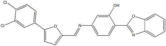 2-(1,3-benzoxazol-2-yl)-5-({[5-(3,4-dichlorophenyl)-2-furyl]methylene}amino)phenol Struktur