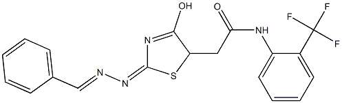 2-[2-(benzylidenehydrazono)-4-hydroxy-2,5-dihydro-1,3-thiazol-5-yl]-N-[2-(trifluoromethyl)phenyl]acetamide Structure