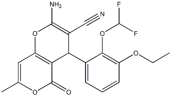 2-amino-4-[2-(difluoromethoxy)-3-ethoxyphenyl]-7-methyl-5-oxo-4H,5H-pyrano[4,3-b]pyran-3-carbonitrile 结构式