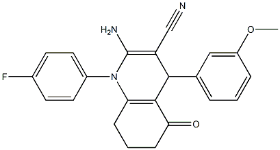 2-amino-1-(4-fluorophenyl)-4-(3-methoxyphenyl)-5-oxo-1,4,5,6,7,8-hexahydro-3-quinolinecarbonitrile,,结构式