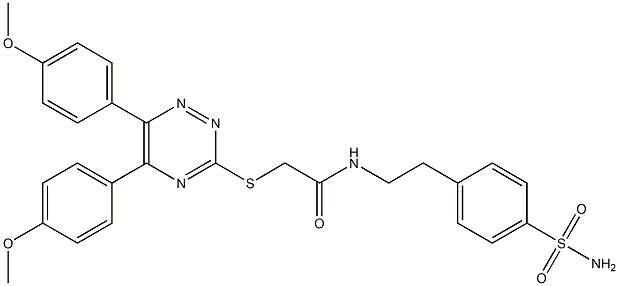 N-{2-[4-(aminosulfonyl)phenyl]ethyl}-2-{[5,6-bis(4-methoxyphenyl)-1,2,4-triazin-3-yl]sulfanyl}acetamide Struktur