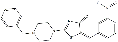 2-(4-benzyl-1-piperazinyl)-5-{3-nitrobenzylidene}-1,3-thiazol-4(5H)-one Structure