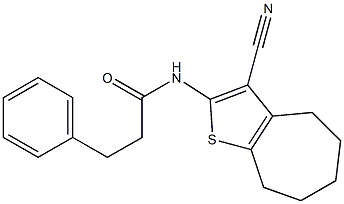 N-(3-cyano-5,6,7,8-tetrahydro-4H-cyclohepta[b]thien-2-yl)-3-phenylpropanamide 化学構造式
