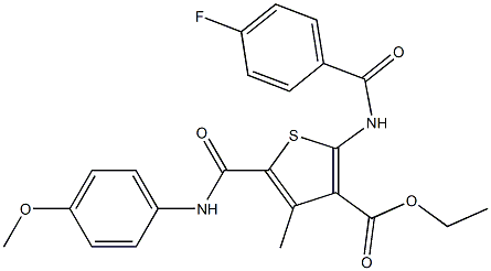 ethyl 2-[(4-fluorobenzoyl)amino]-5-[(4-methoxyanilino)carbonyl]-4-methyl-3-thiophenecarboxylate Structure