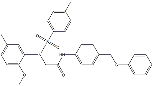 2-{2-methoxy-5-methyl[(4-methylphenyl)sulfonyl]anilino}-N-{4-[(phenylsulfanyl)methyl]phenyl}acetamide Structure