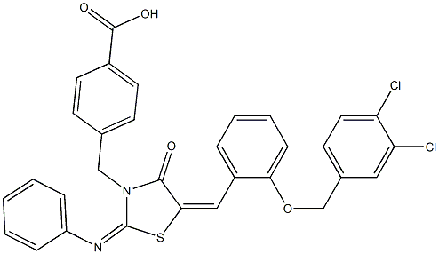 4-{[5-{2-[(3,4-dichlorobenzyl)oxy]benzylidene}-4-oxo-2-(phenylimino)-1,3-thiazolidin-3-yl]methyl}benzoic acid Structure