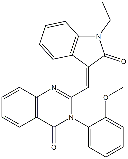 2-[(1-ethyl-2-oxo-1,2-dihydro-3H-indol-3-ylidene)methyl]-3-(2-methoxyphenyl)-4(3H)-quinazolinone,,结构式