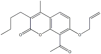 8-acetyl-7-(allyloxy)-3-butyl-4-methyl-2H-chromen-2-one Struktur