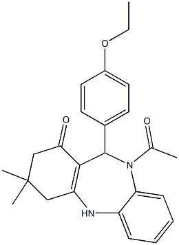 10-acetyl-11-(4-ethoxyphenyl)-3,3-dimethyl-2,3,4,5,10,11-hexahydro-1H-dibenzo[b,e][1,4]diazepin-1-one,,结构式