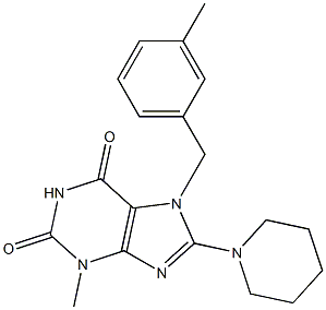 3-methyl-7-(3-methylbenzyl)-8-(1-piperidinyl)-3,7-dihydro-1H-purine-2,6-dione Struktur