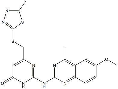 2-[(6-methoxy-4-methyl-2-quinazolinyl)amino]-6-{[(5-methyl-1,3,4-thiadiazol-2-yl)thio]methyl}-4(3H)-pyrimidinone Struktur