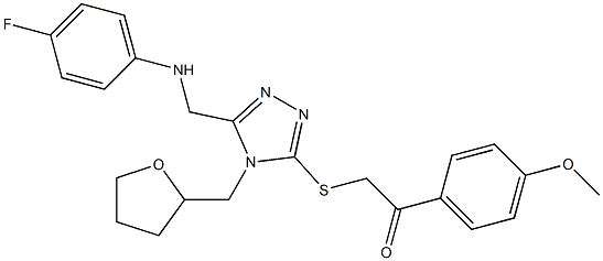 2-{[5-[(4-fluoroanilino)methyl]-4-(tetrahydro-2-furanylmethyl)-4H-1,2,4-triazol-3-yl]sulfanyl}-1-(4-methoxyphenyl)ethanone Struktur
