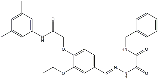N-benzyl-2-(2-{4-[2-(3,5-dimethylanilino)-2-oxoethoxy]-3-ethoxybenzylidene}hydrazino)-2-oxoacetamide Struktur