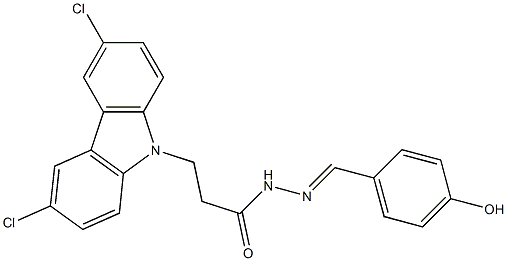 3-(3,6-dichloro-9H-carbazol-9-yl)-N'-(4-hydroxybenzylidene)propanohydrazide Struktur
