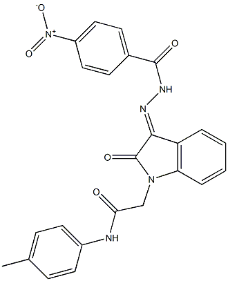 2-[3-({4-nitrobenzoyl}hydrazono)-2-oxo-2,3-dihydro-1H-indol-1-yl]-N-(4-methylphenyl)acetamide 结构式