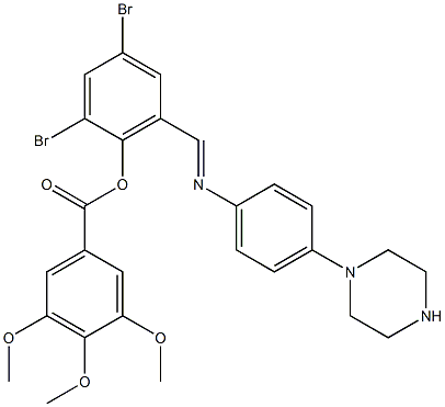 2,4-dibromo-6-({[4-(1-piperazinyl)phenyl]imino}methyl)phenyl 3,4,5-trimethoxybenzoate 结构式