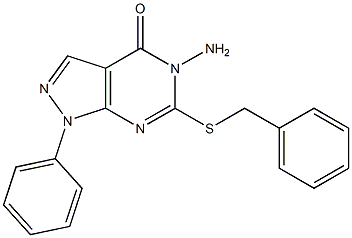 5-amino-6-(benzylsulfanyl)-1-phenyl-1,5-dihydro-4H-pyrazolo[3,4-d]pyrimidin-4-one Struktur