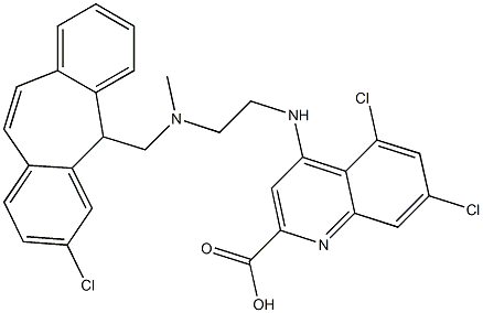 5,7-dichloro-4-({2-[[(3-chloro-5H-dibenzo[a,d]cyclohepten-5-yl)methyl](methyl)amino]ethyl}amino)-2-quinolinecarboxylic acid 化学構造式