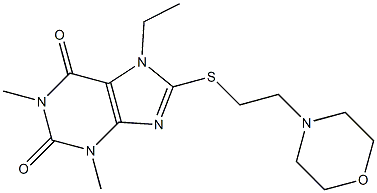 7-ethyl-1,3-dimethyl-8-{[2-(4-morpholinyl)ethyl]sulfanyl}-3,7-dihydro-1H-purine-2,6-dione Struktur