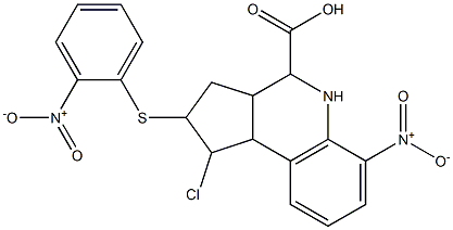 1-chloro-6-nitro-2-({2-nitrophenyl}sulfanyl)-2,3,3a,4,5,9b-hexahydro-1H-cyclopenta[c]quinoline-4-carboxylic acid 化学構造式