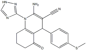 2-amino-4-[4-(methylsulfanyl)phenyl]-5-oxo-1-(1H-1,2,4-triazol-3-yl)-1,4,5,6,7,8-hexahydro-3-quinolinecarbonitrile 结构式