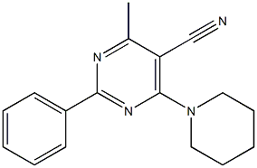 4-methyl-2-phenyl-6-(1-piperidinyl)-5-pyrimidinecarbonitrile 化学構造式