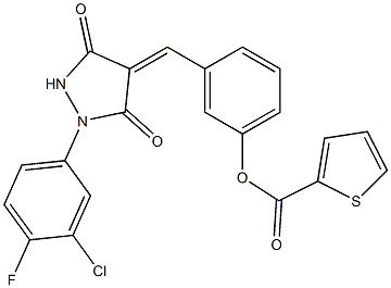 3-{[1-(3-chloro-4-fluorophenyl)-3,5-dioxo-4-pyrazolidinylidene]methyl}phenyl 2-thiophenecarboxylate 结构式