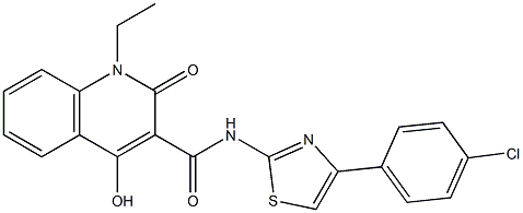 N-[4-(4-chlorophenyl)-1,3-thiazol-2-yl]-1-ethyl-4-hydroxy-2-oxo-1,2-dihydroquinoline-3-carboxamide Struktur