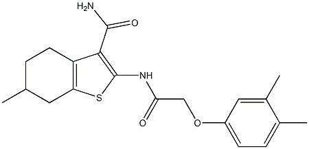 2-{[(3,4-dimethylphenoxy)acetyl]amino}-6-methyl-4,5,6,7-tetrahydro-1-benzothiophene-3-carboxamide,,结构式