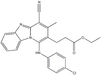 ethyl 3-[1-(4-chloroanilino)-4-cyano-3-methylpyrido[1,2-a]benzimidazol-2-yl]propanoate 化学構造式