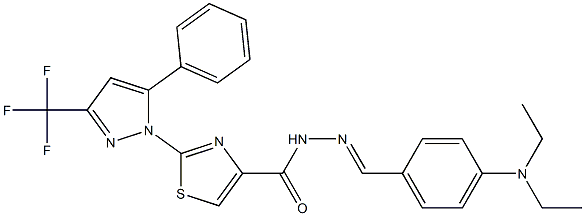 N'-[4-(diethylamino)benzylidene]-2-[5-phenyl-3-(trifluoromethyl)-1H-pyrazol-1-yl]-1,3-thiazole-4-carbohydrazide Struktur