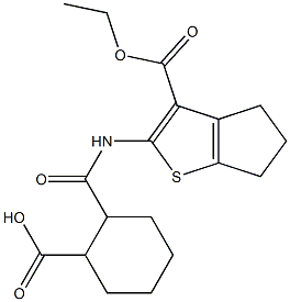 2-({[3-(ethoxycarbonyl)-5,6-dihydro-4H-cyclopenta[b]thien-2-yl]amino}carbonyl)cyclohexanecarboxylic acid 结构式