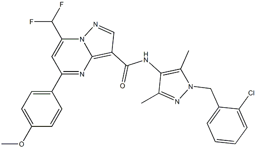 N-[1-(2-chlorobenzyl)-3,5-dimethyl-1H-pyrazol-4-yl]-7-(difluoromethyl)-5-(4-methoxyphenyl)pyrazolo[1,5-a]pyrimidine-3-carboxamide 结构式