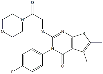 3-(4-fluorophenyl)-5,6-dimethyl-2-{[2-(4-morpholinyl)-2-oxoethyl]sulfanyl}thieno[2,3-d]pyrimidin-4(3H)-one Struktur