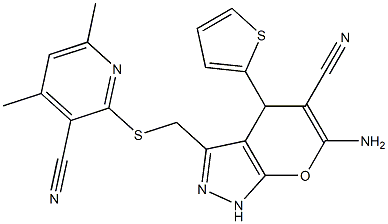 6-amino-3-{[(3-cyano-4,6-dimethyl-2-pyridinyl)sulfanyl]methyl}-4-(2-thienyl)-1,4-dihydropyrano[2,3-c]pyrazole-5-carbonitrile