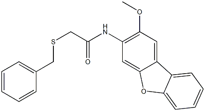 2-(benzylsulfanyl)-N-(2-methoxydibenzo[b,d]furan-3-yl)acetamide Struktur