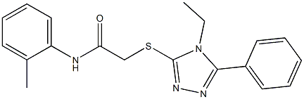 2-[(4-ethyl-5-phenyl-4H-1,2,4-triazol-3-yl)sulfanyl]-N-(2-methylphenyl)acetamide,,结构式