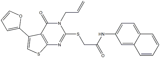 2-{[3-allyl-5-(2-furyl)-4-oxo-3,4-dihydrothieno[2,3-d]pyrimidin-2-yl]sulfanyl}-N-(2-naphthyl)acetamide 化学構造式