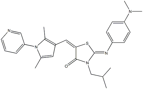 2-{[4-(dimethylamino)phenyl]imino}-5-{[2,5-dimethyl-1-(3-pyridinyl)-1H-pyrrol-3-yl]methylene}-3-isobutyl-1,3-thiazolidin-4-one 结构式